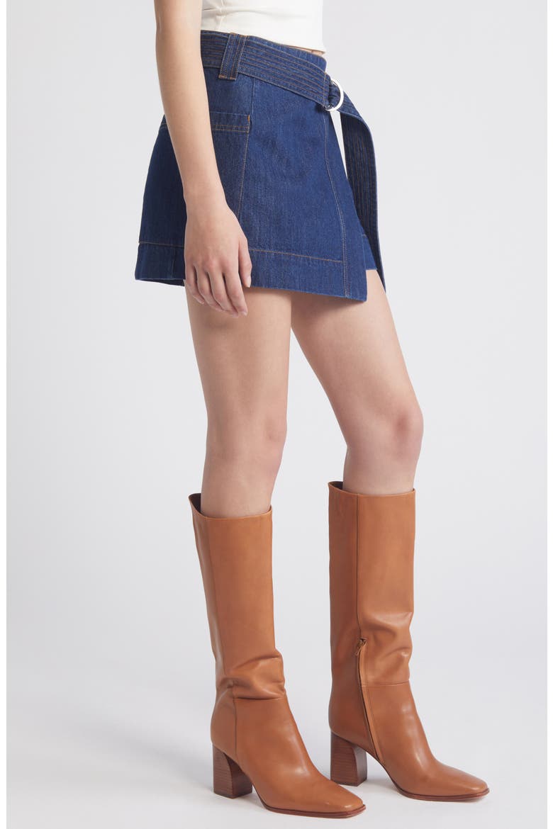 Deanna Belted Denim Wrap Miniskirt, Alternate, color, RAW DENIM