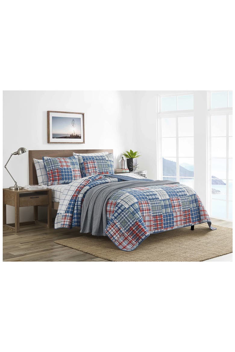 Raeford Open Dark Blue Quilt Set, Main, color, BLUE MULTI