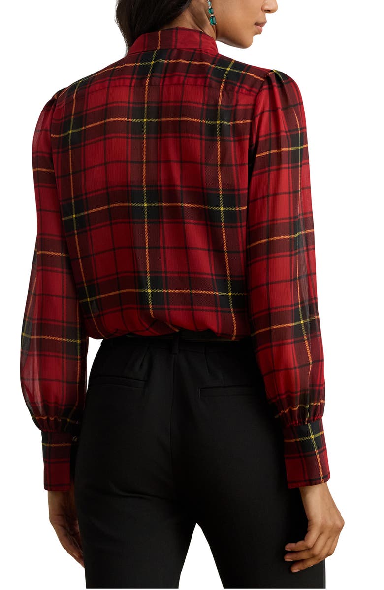 Lauren Ralph Lauren Plaid Tie Neck Chiffon Top, Alternate, color,