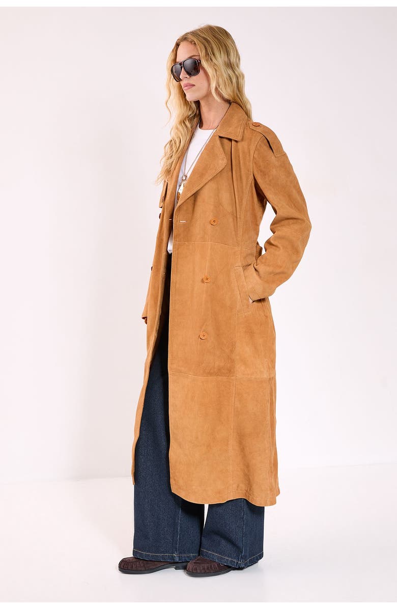 NASTY GAL Real Suede Trench Coat, Alternate, color, Tan