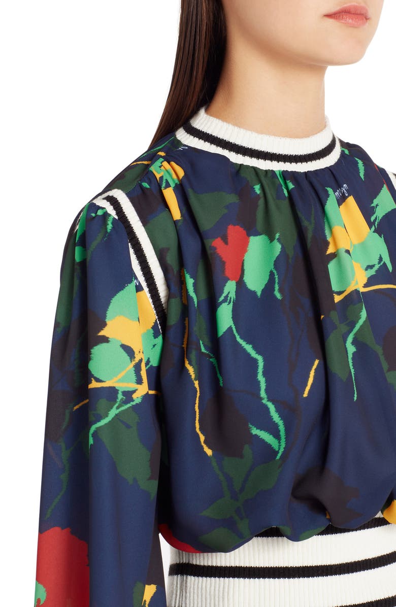MSGM Rib Trim Floral Print Blouse, Alternate, color, 
