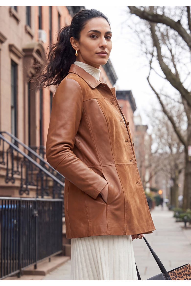 Leather And Suede Relaxed Jacket, Alternate, color, COGNAC