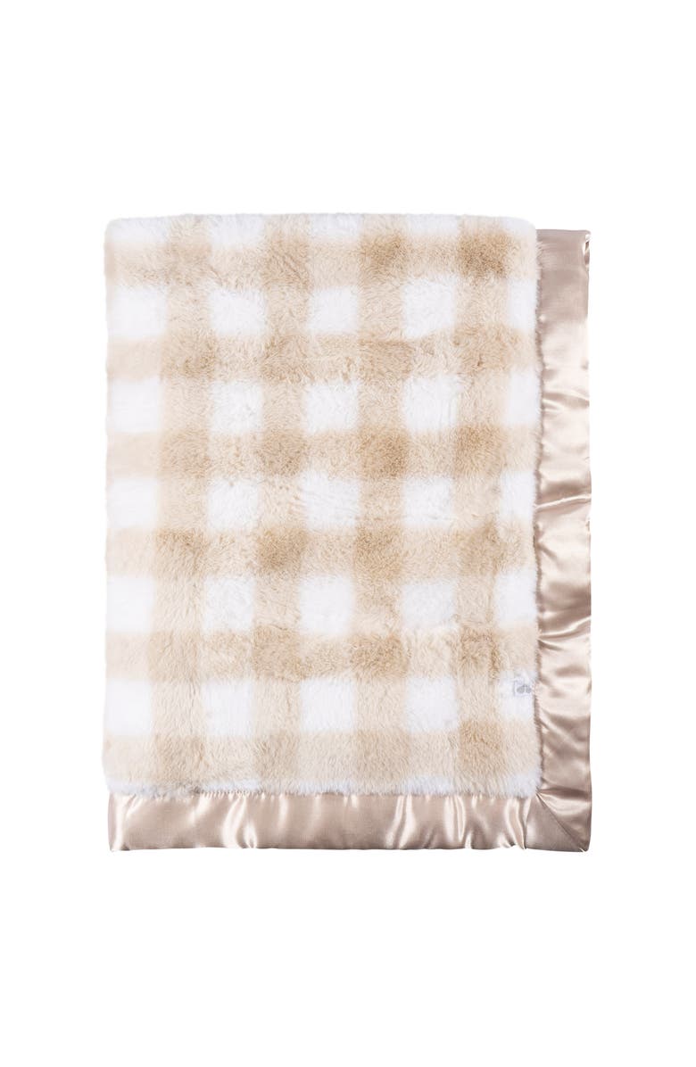 Just Born Plaid Plush Blanket with Satin Trim, Alternate, color, Tan Plaid