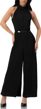 IVONNE Pleated High-Neck Jumpsuit with Belt
