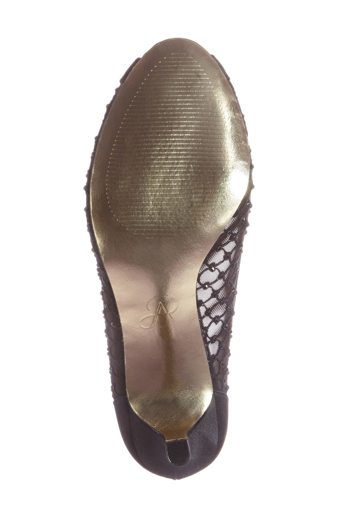 'Zandra' Crystal Embellished Peep Toe Pump, Alternate, color, BLACK FAILLE