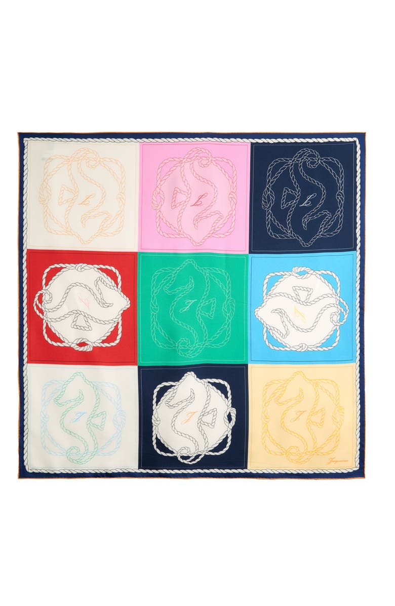 Jacquemus Le Grand Foulard Hippocampe Square Silk Scarf, Main, color, Print Seahorse Multi