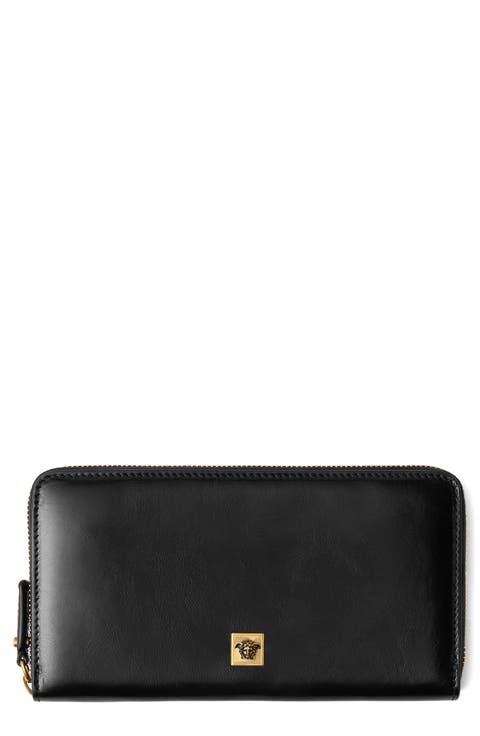 Medusa Leather Zip Around Wallet