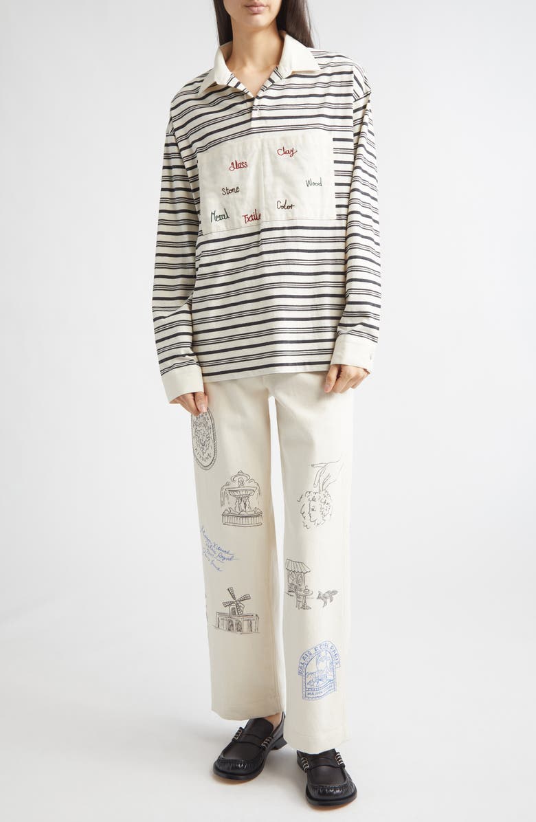 KURO Syntax Rugger Stripe Rugby Shirt, Alternate, color, Ivory/ Navy