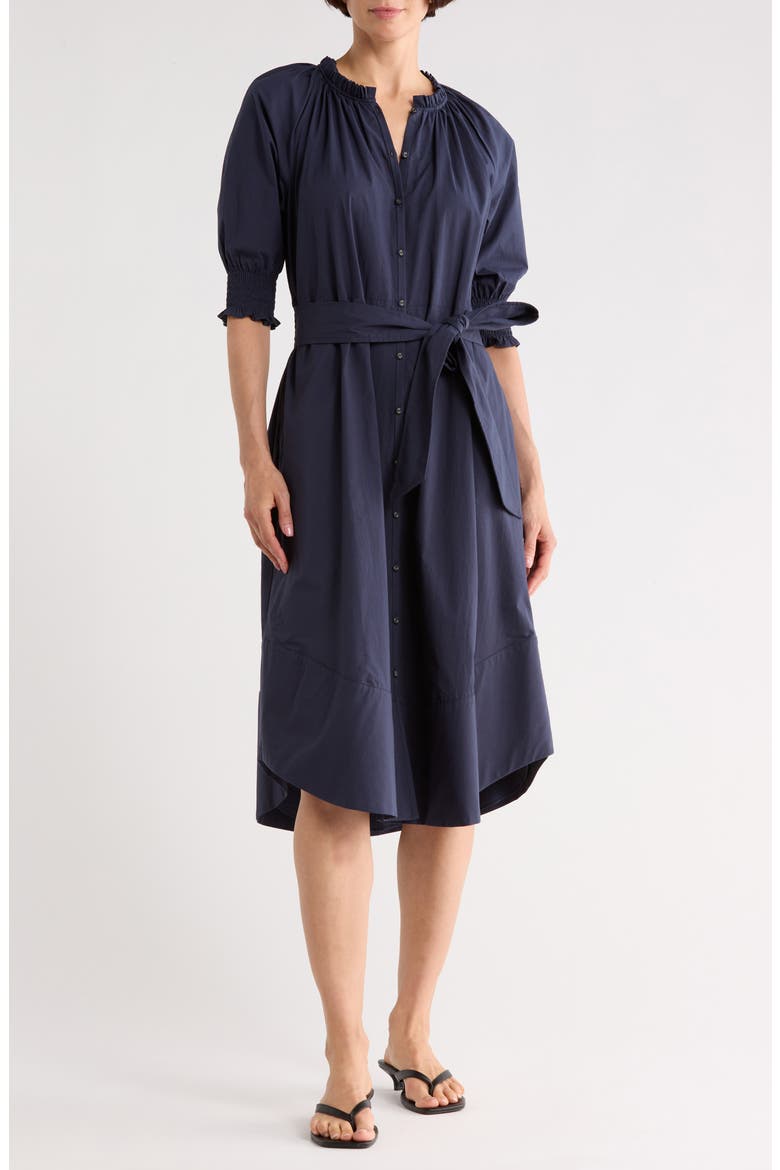 Kleo Puff Sleeve Cotton Shirtdress, Main, color, NAVY