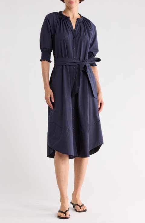 Kleo Puff Sleeve Cotton Shirtdress