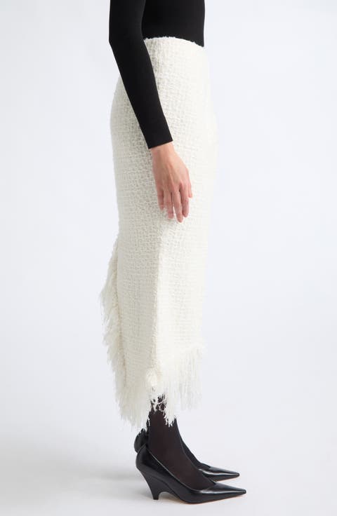 Mademoiselle Sequin Fringe Tweed Trumpet Skirt