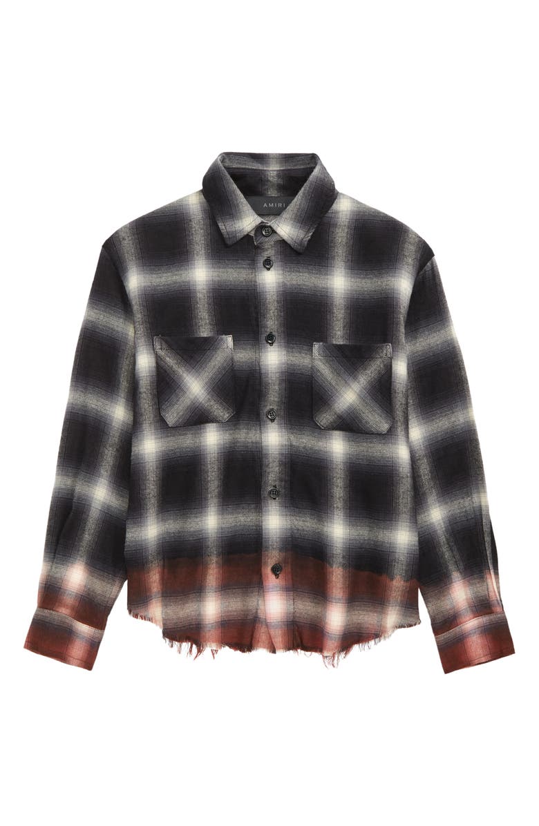 AMIRI Kids' Ombré Plaid Button-Up Shirt, Main, color, Black