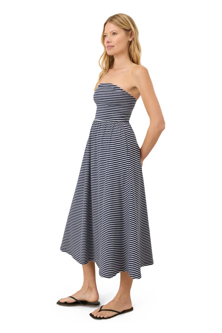 Fit & Flare Strapless Dress Made With Organic Cotton, Alternate, color, Hudson Stripe Navy Blue