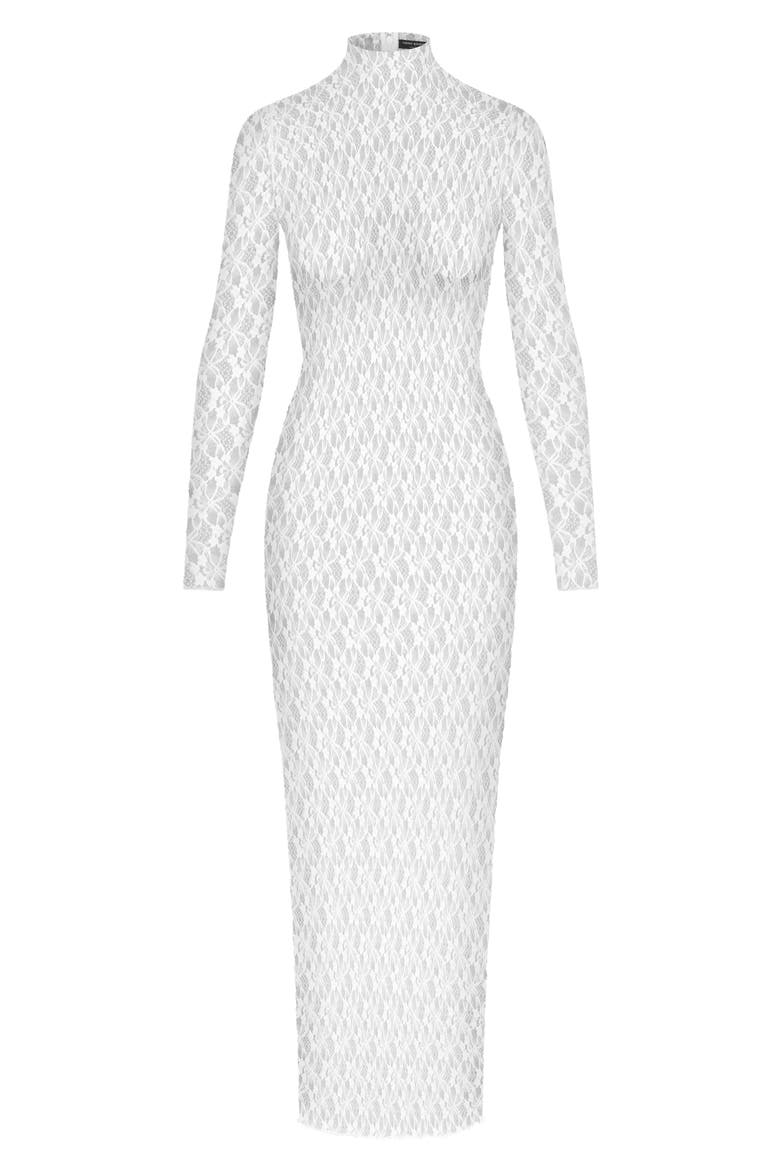 mock neck long sleeve sheer lace maxi dress Mock Neck Long Sleeve Sheer Lace Maxi Dress (Women)