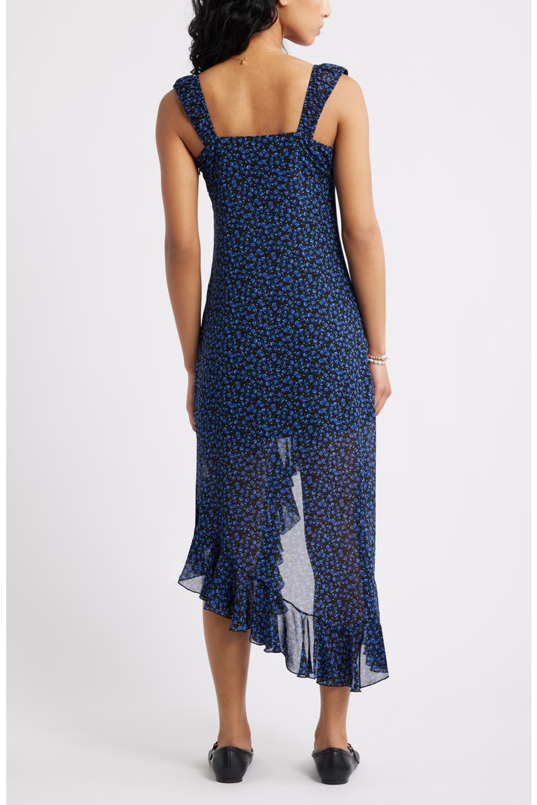 Bias Cut Chiffon Asymmetric Hem Dress, Alternate, color, BLACK - BLUE ALIX DITSY