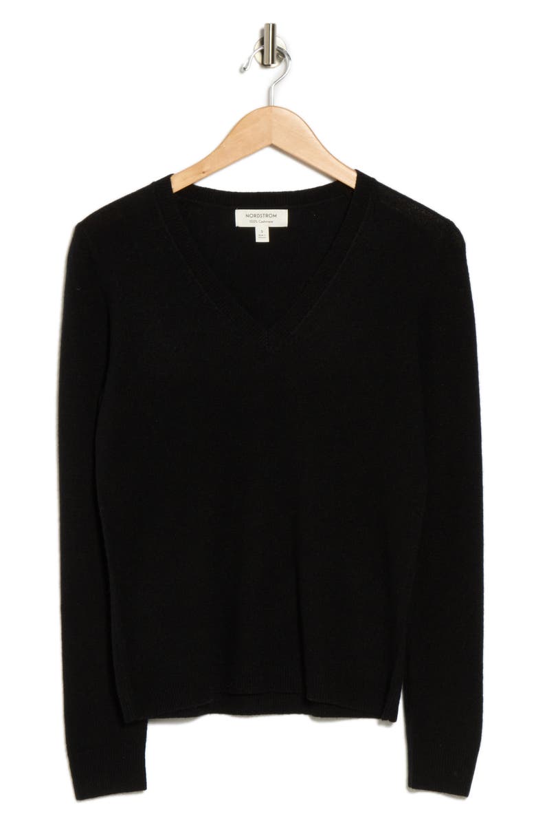 Nordstrom Cashmere V-Neck Sweater, Alternate, color, Black Rock