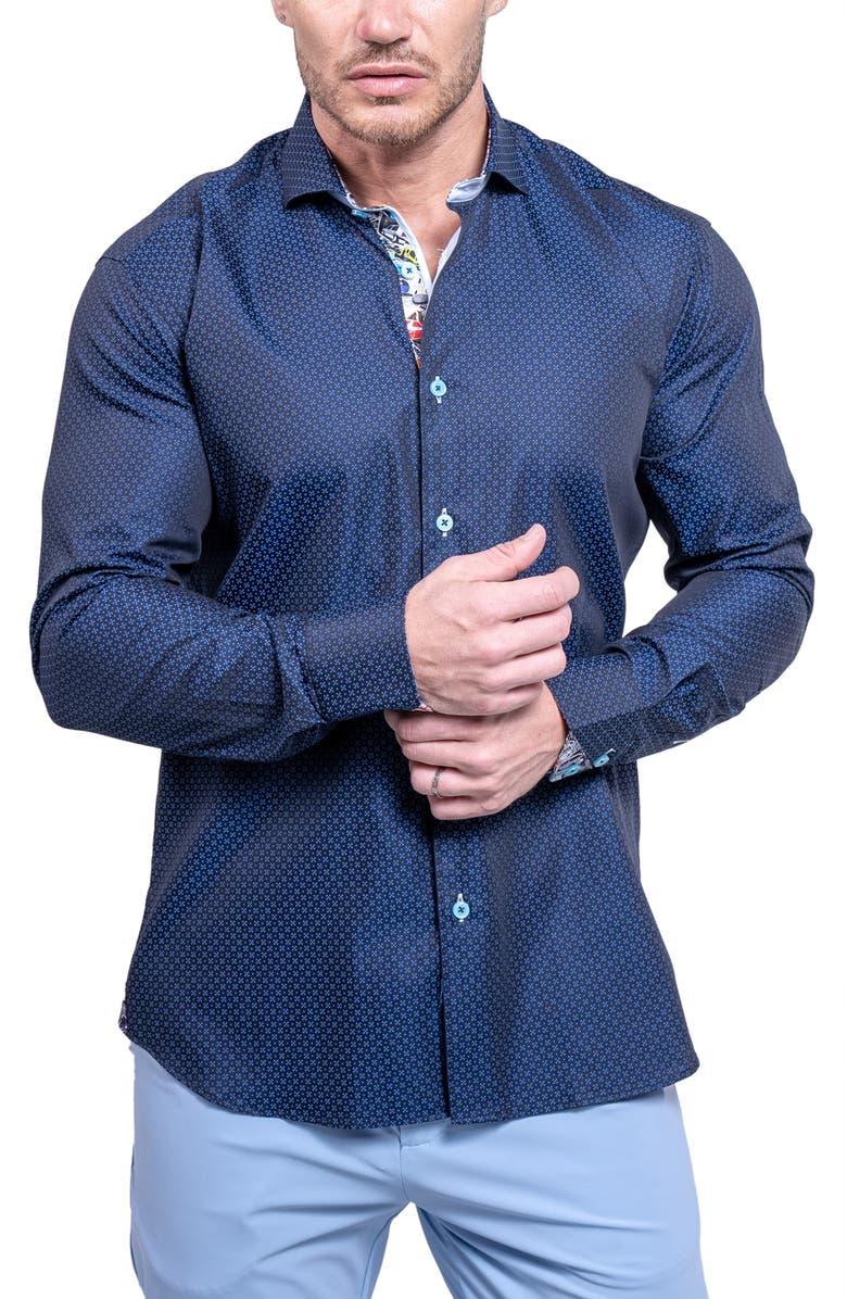 Maceoo Einstein Resistance Blue Stretch Cotton Button-Up Shirt, Alternate, color, 