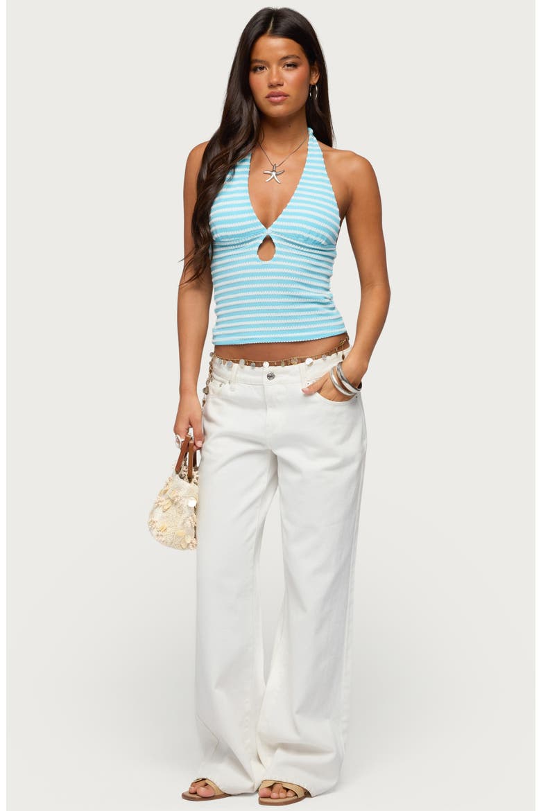 Maylah Stripe Knit Keyhole Halter Top, Alternate, color, TURQUOISE