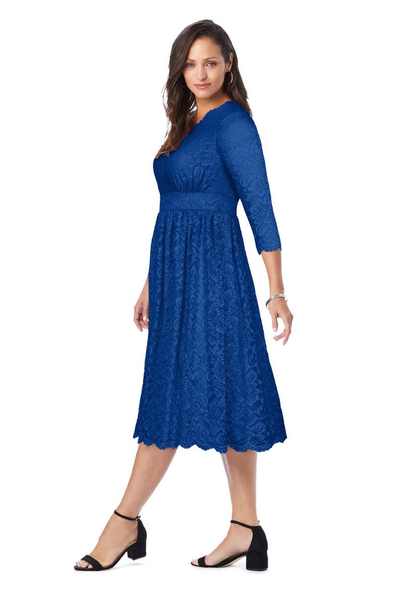 Stretch Lace A-Line Dress, Alternate, color, DARK SAPPHIRE