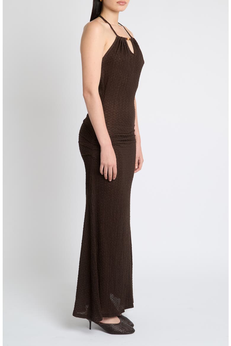 Halter Jacquard Maxi Dress, Alternate, color, BROWN