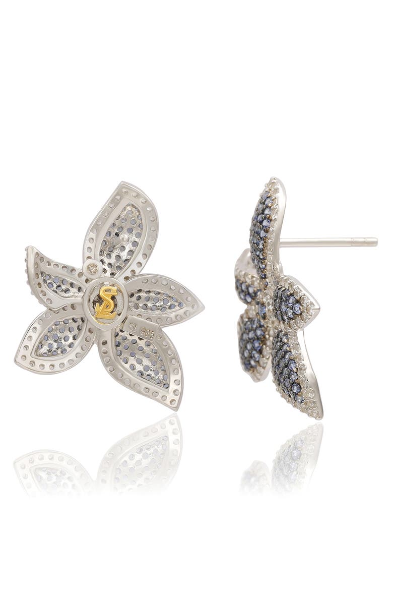 SUZY LEVIAN Floral Sterling Silver White Sapphire Blue Sapphire Brown Diamond Stud Earrings, Alternate, color, Blue