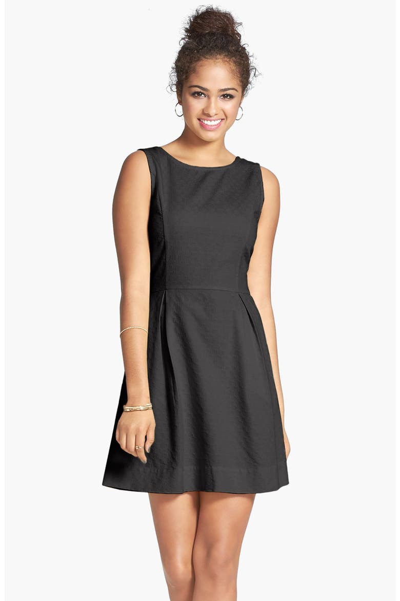 Frenchi® Textured Cotton Fit & Flare Dress, Alternate, color, BLACK