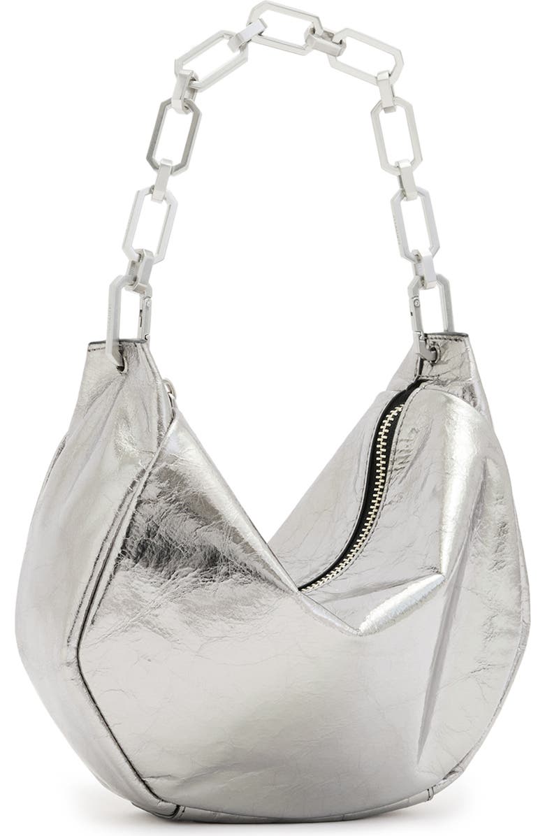AllSaints Mini Madea Chain Leather Hobo Bag, Alternate, color, Gunmetal Grey