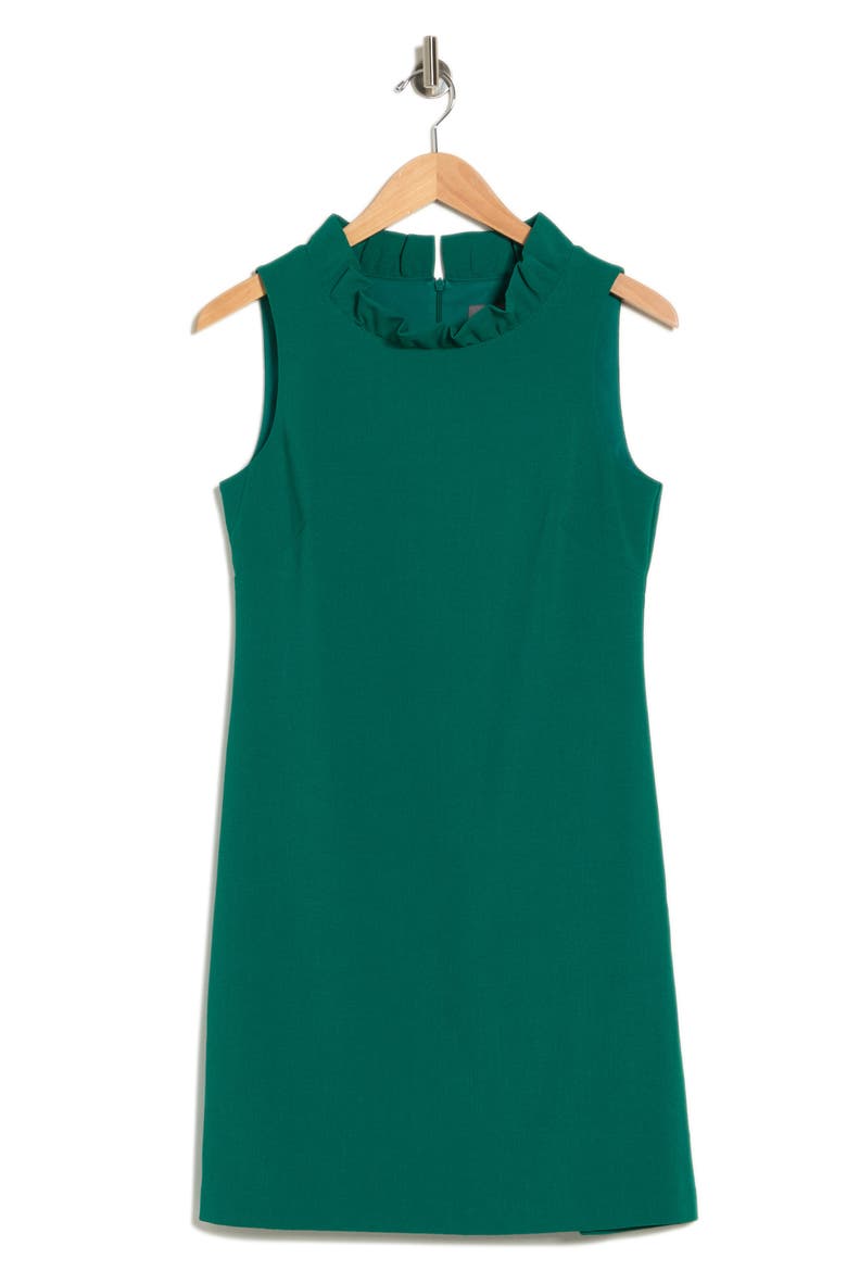 Signature Stretch Crepe Ruffle Dress, Alternate, color, EMERALD