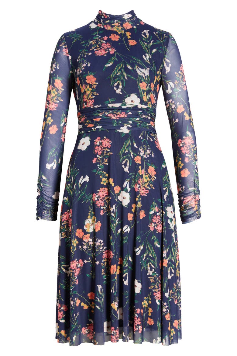 Floral Long Sleeve Mesh Dress, Alternate, color, NAVY MULTI
