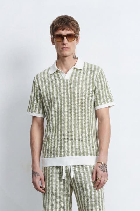 Albie Stripe Cotton Crochet Polo Shir