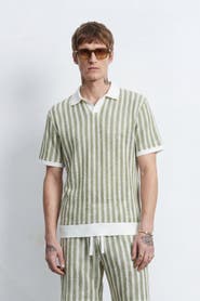 Twisted Tailor Albie Stripe Cotton Crochet Polo Shir