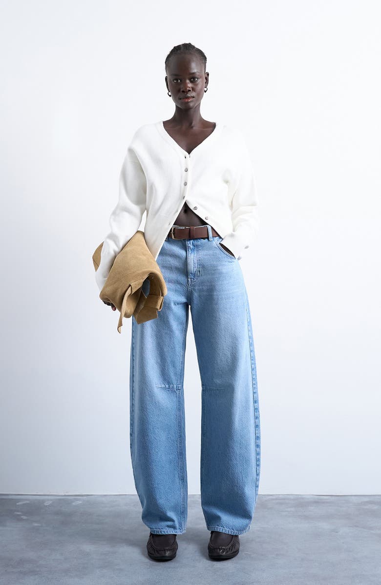 Topshop V-Neck Fitted Waist Cardigan, Alternate, color, Ivory