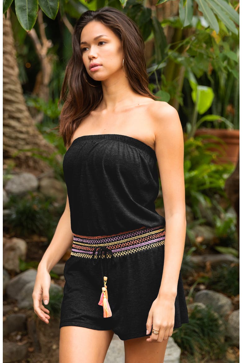 Sunset Smocked Cover-Up Romper, Alternate, color, BLACK