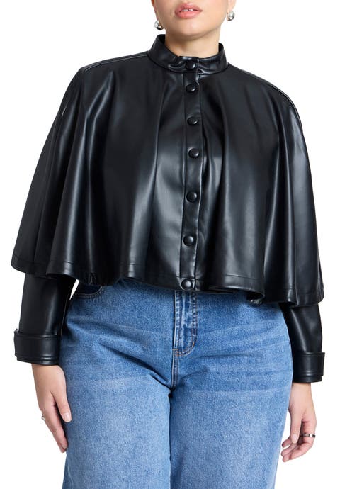 Faux Leather Cape Jacket (Plus)