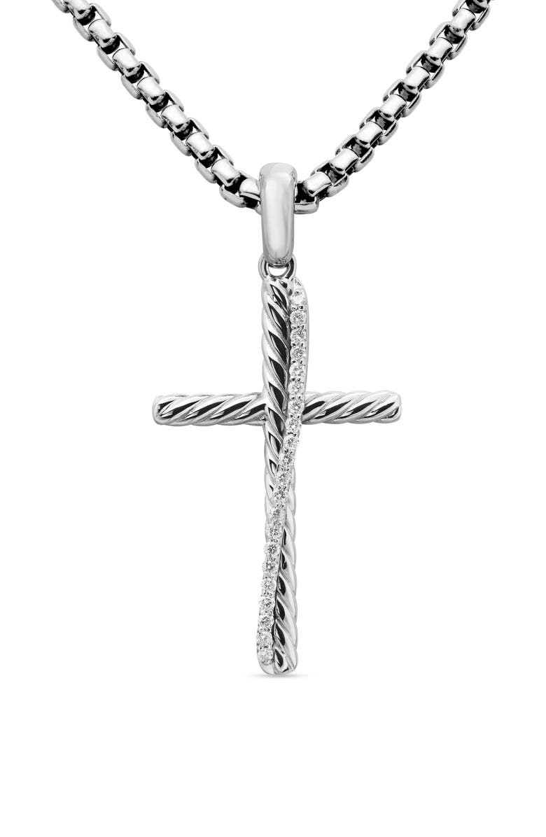 David Yurman Crossover Cross Pendant in Sterling Silver with Pavé Diamonds, Alternate, color, 