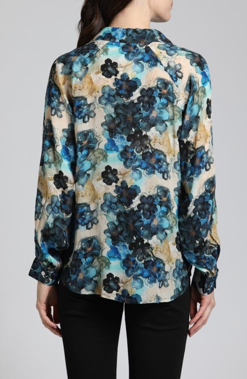Apny Floral Print Popover Top In Blue/ivory Multi