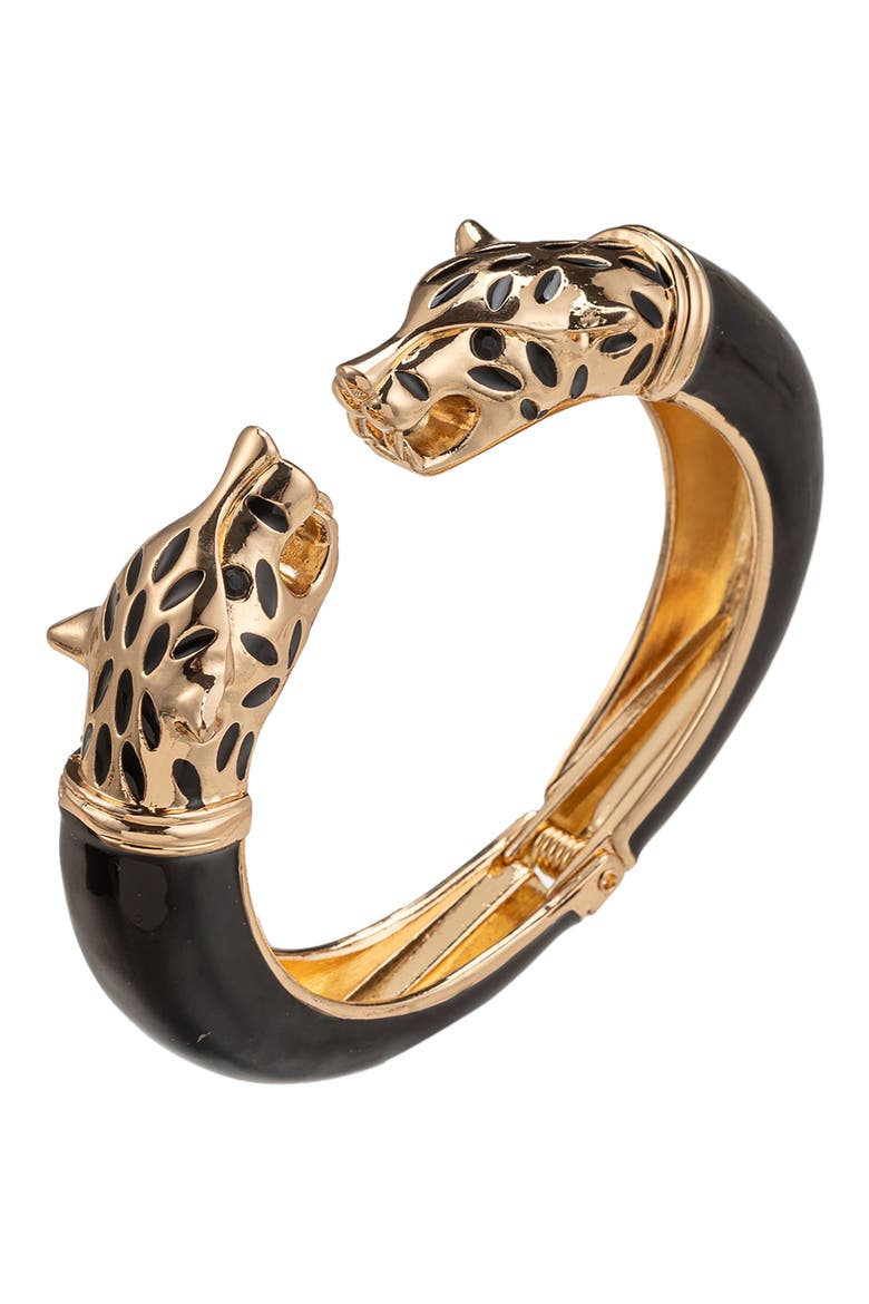 Talia Leopard Hinged Cuff Bracelet, Alternate, color, BLACK
