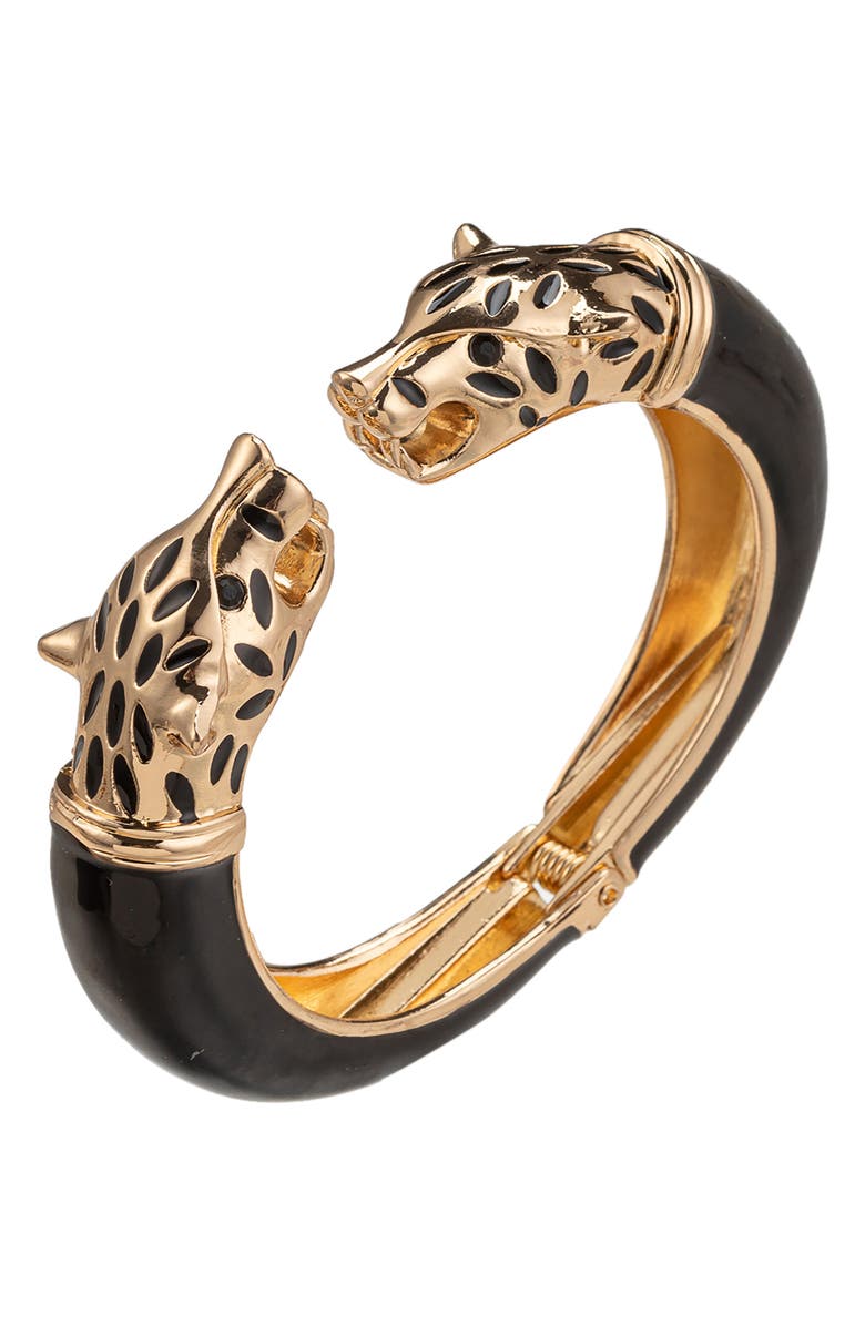 EYE CANDY LOS ANGELES Talia Leopard Hinged Cuff Bracelet, Alternate, color, Black
