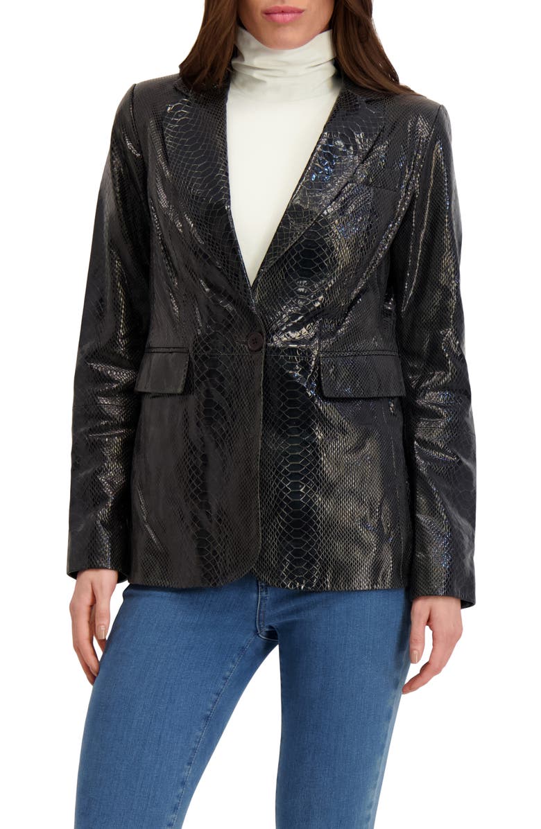 GORSKI Metis Suede Pythn Printed Single Breasted Blazer, Main, color, Anthracite