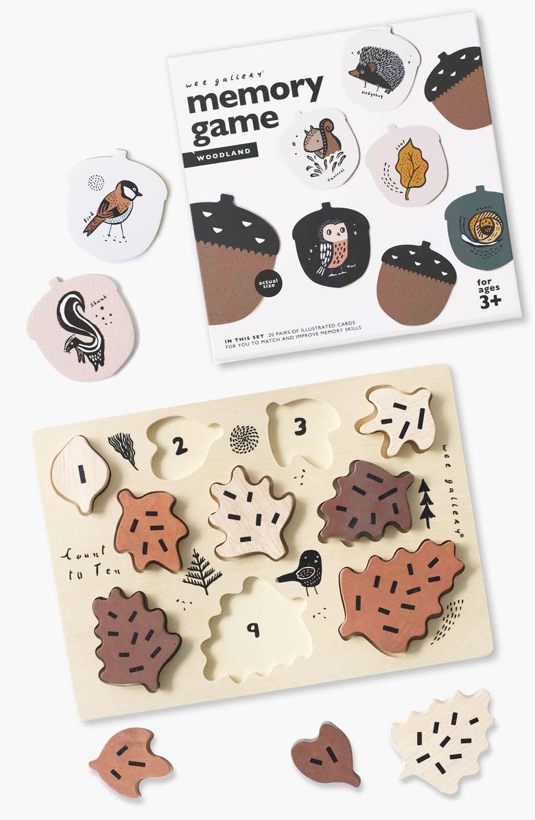 Wee Gallery Woodland Memory Game and Counting Leaves Wooden Tray Puzzle  Bundle, Main, color, Woodland