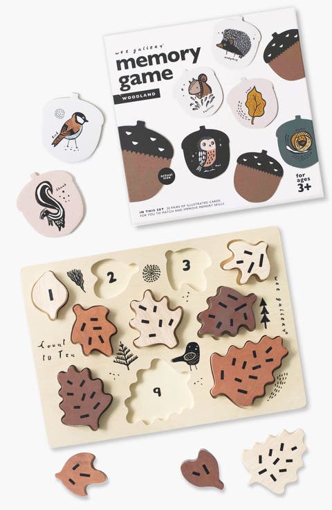 Woodland Memory Game and Counting Leaves Wooden Tray Puzzle  Bundle