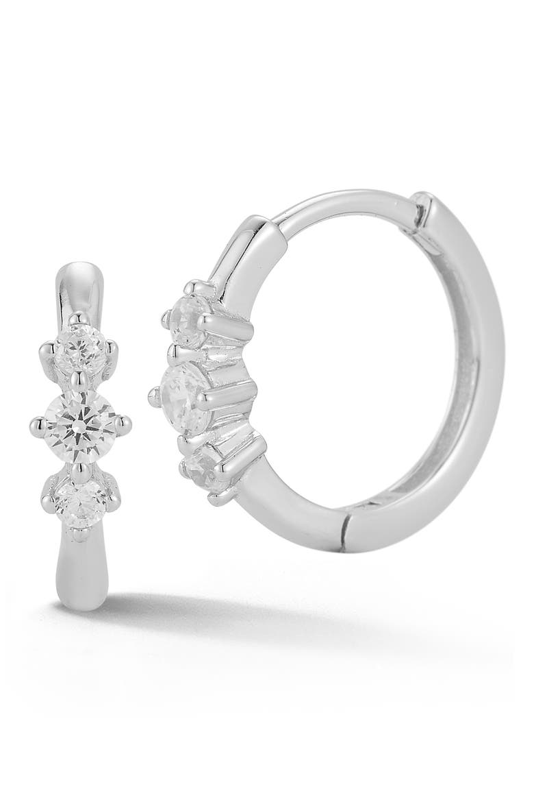 Cubic Zirconia Huggie Hoop Earrings, Main, color, SILVER