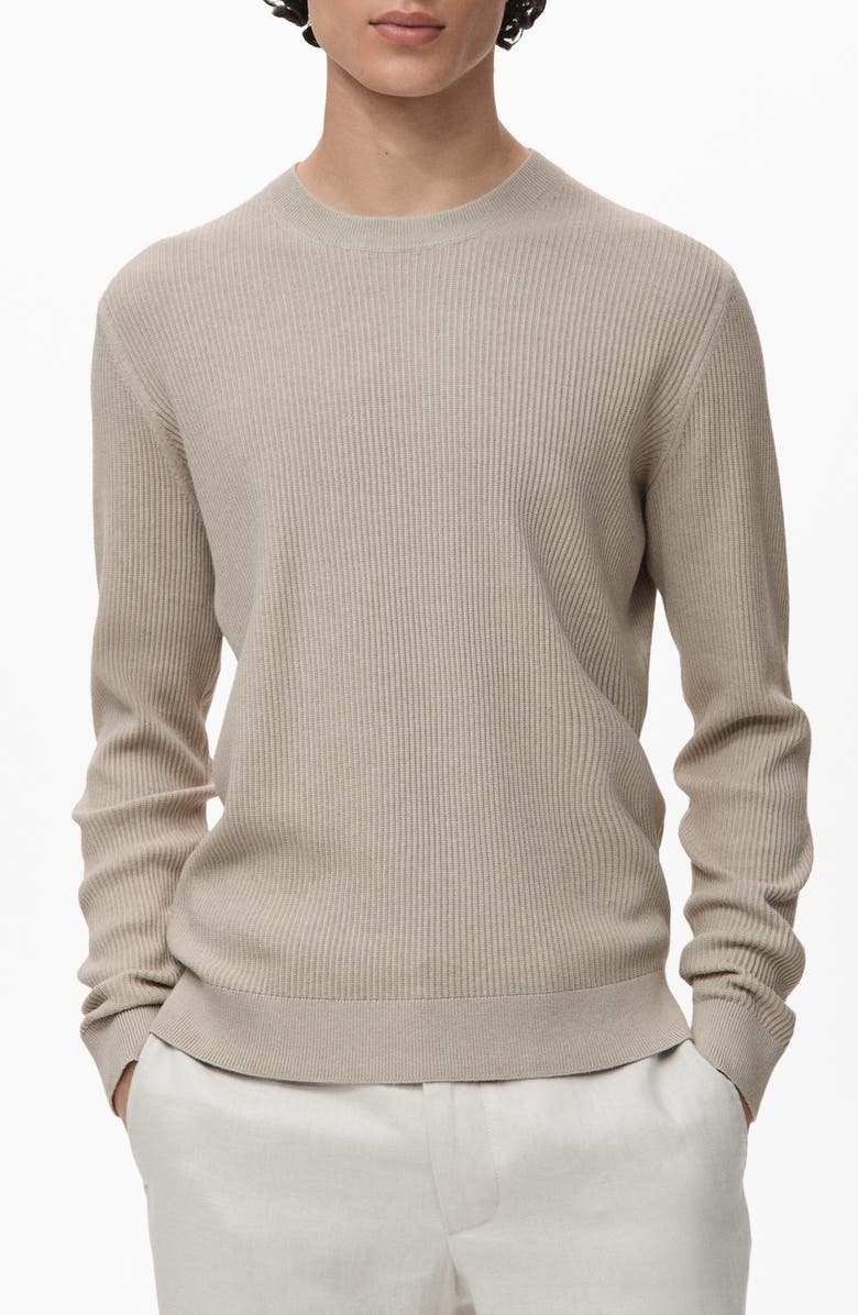 MANGO Regular Fit Crewneck Rib Sweater, Main, color, Beige