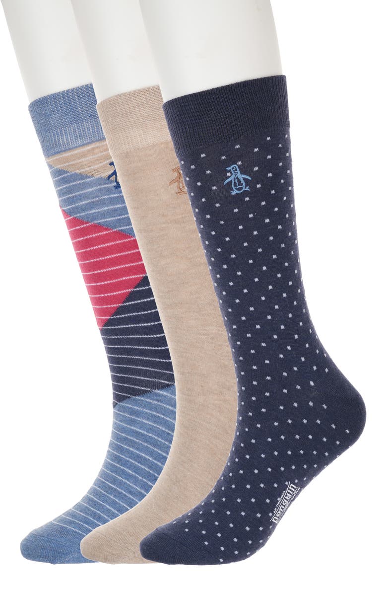 Original Penguin Owens Dot Assorted 3-Pack Crew Socks, Main, color, Navy