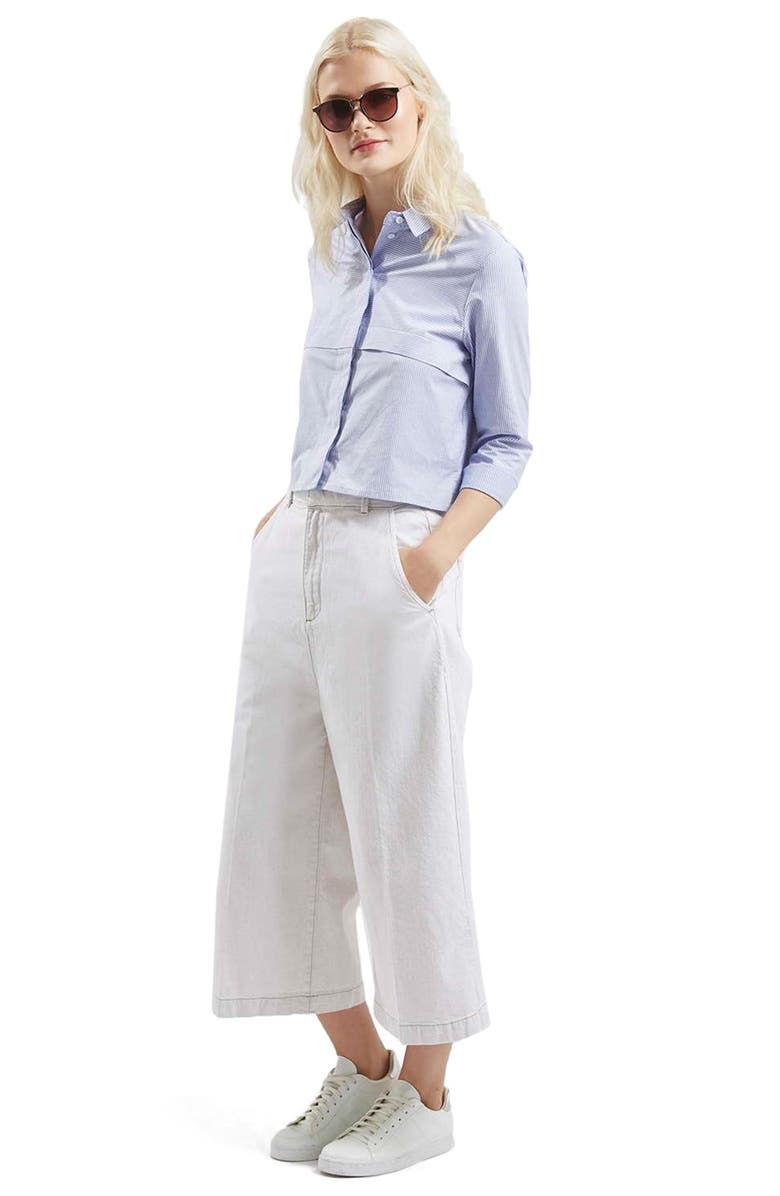 Topshop Stripe Crop Shirt, Alternate, color, 