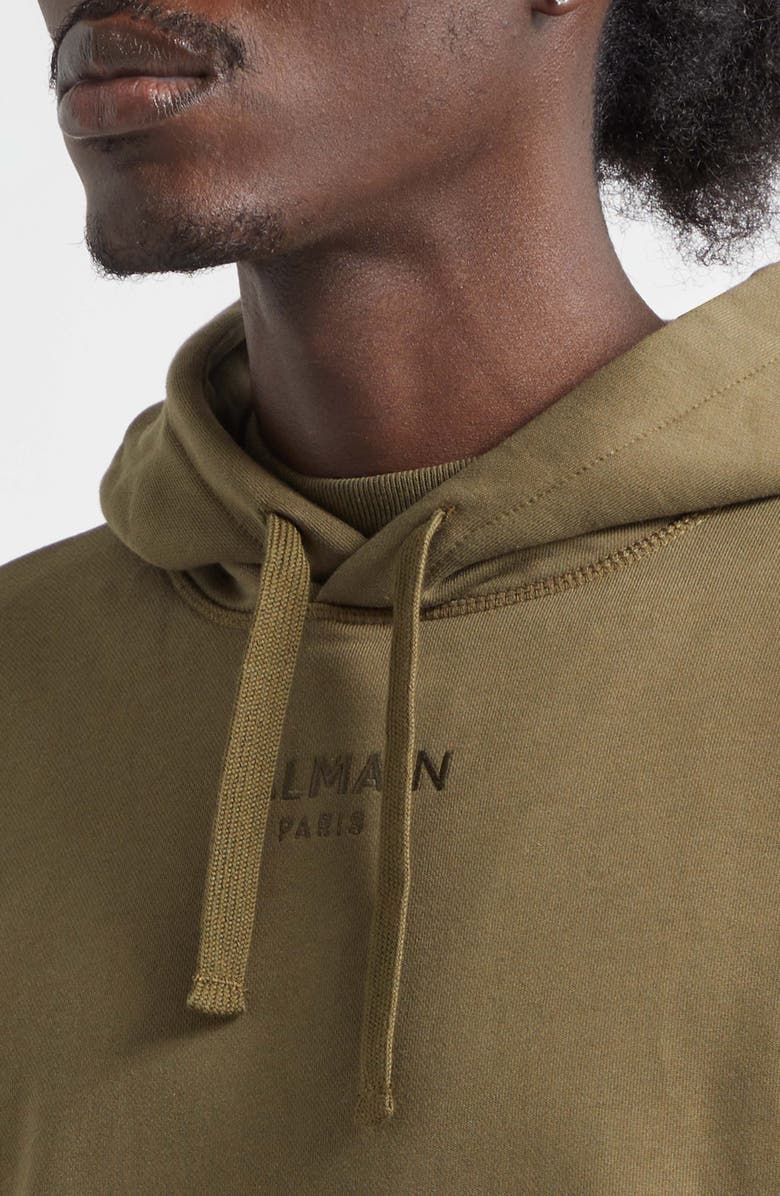 Balmain Paris Embroidered Cotton Hoodie, Alternate, color, Uiv Khaki/ Multi