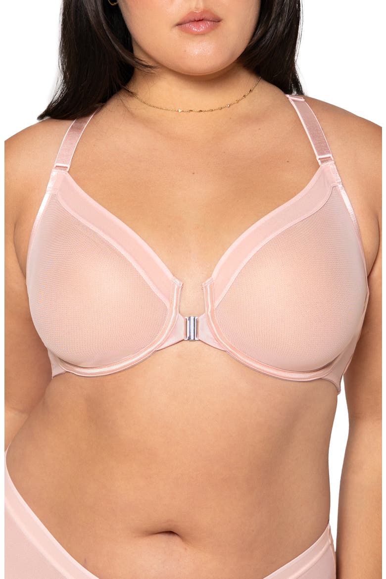 Sheer Mesh Front Clasp Racerback Underwire Bra, Main, color, BLUSHING ROSE