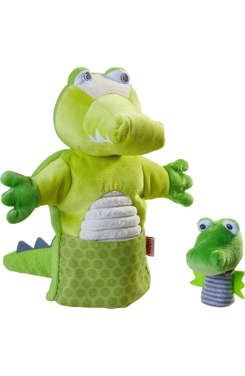 HABA Crocodile & Baby Finger Puppet Set - Hand Puppets for Kids - Toddler Pretend Play and Puppet Theater Toddler Activities and Learning Toys, Main, color, 