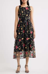 Tahari ASL Floral Embroidered Sleeveless Midi Dress