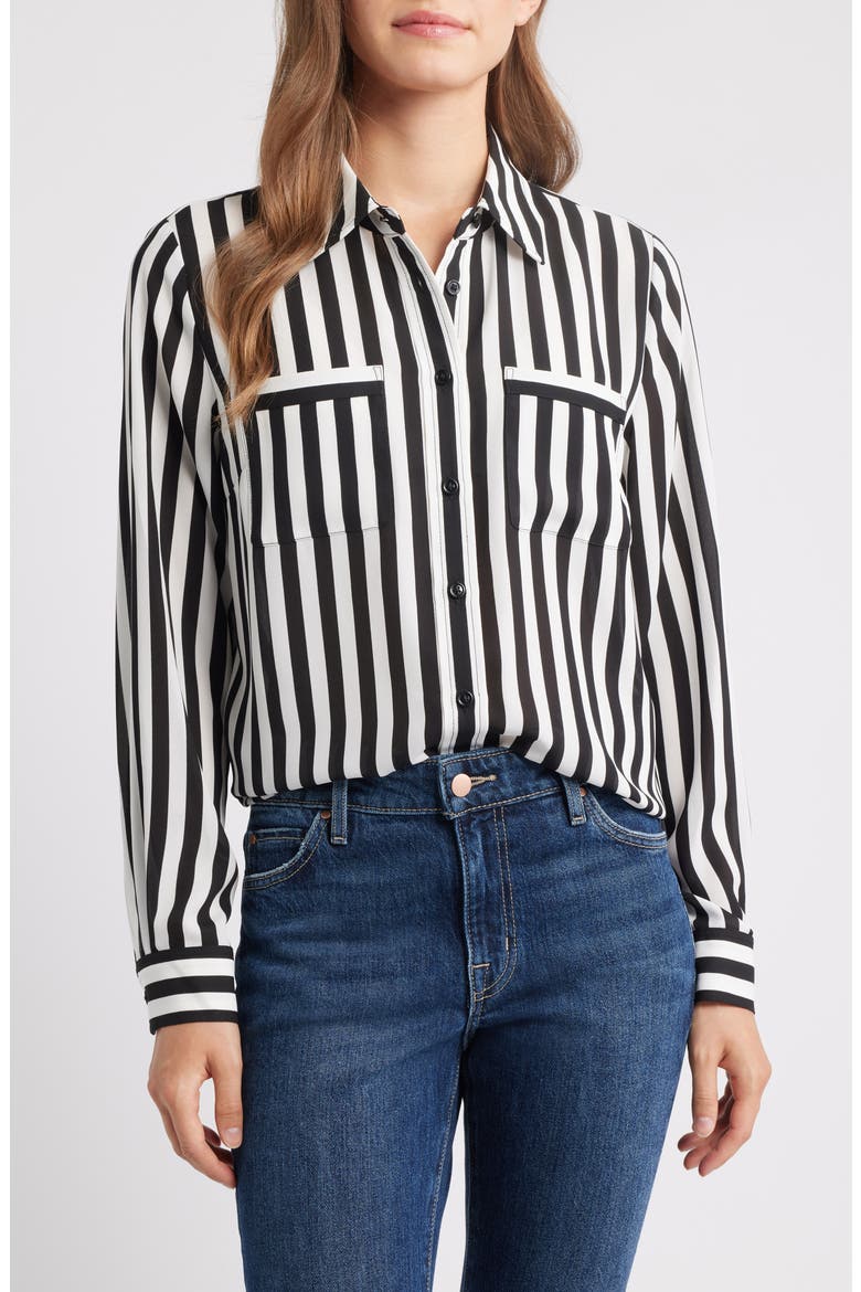 Stripe Button-Up Shirt, Main, color, BLACK/ VANILLA ICE